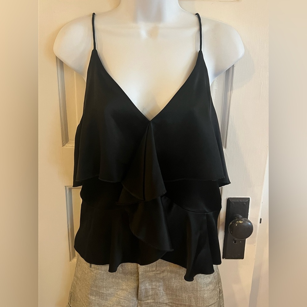 Alice + Olivia Elegant Black Ruffle Cami Top L